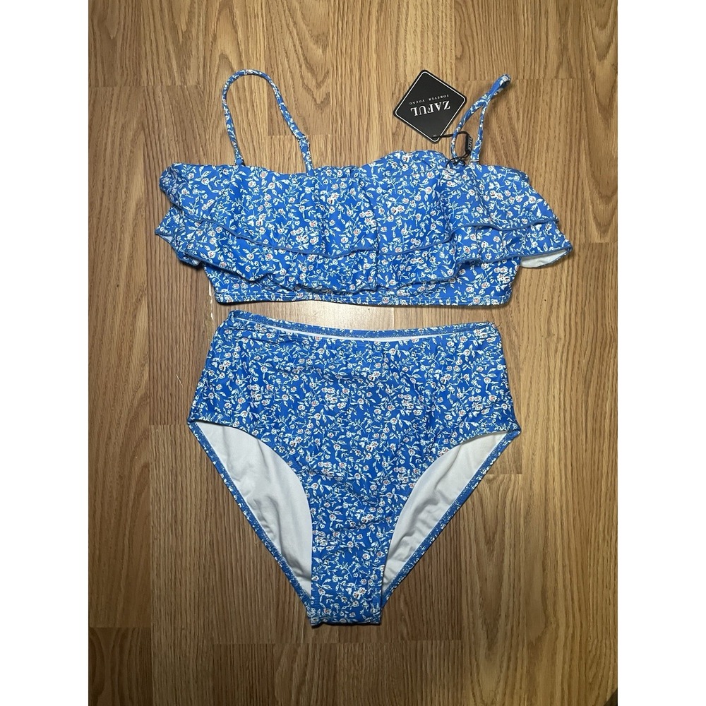 Zaful Two Piece Blue Floral Bathing Suit Size Small